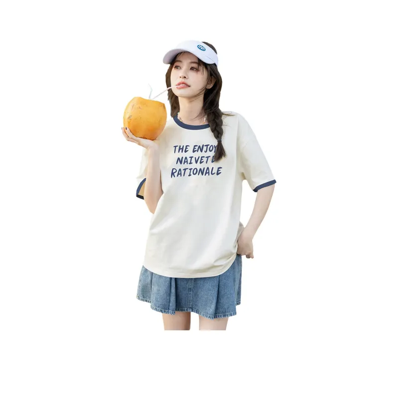 Tonlion Drop Shoulder Sleeve T Shirt Women's Light Peach Pink-1