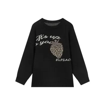 ELF SACK Leopard Print Strawberry Cashmere Like Plush Sweater Women's