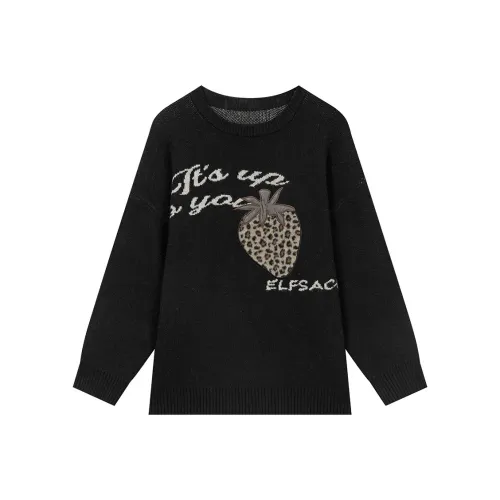 ELF SACK Leopard Print Strawberry Cashmere Like Plush Sweater Women's