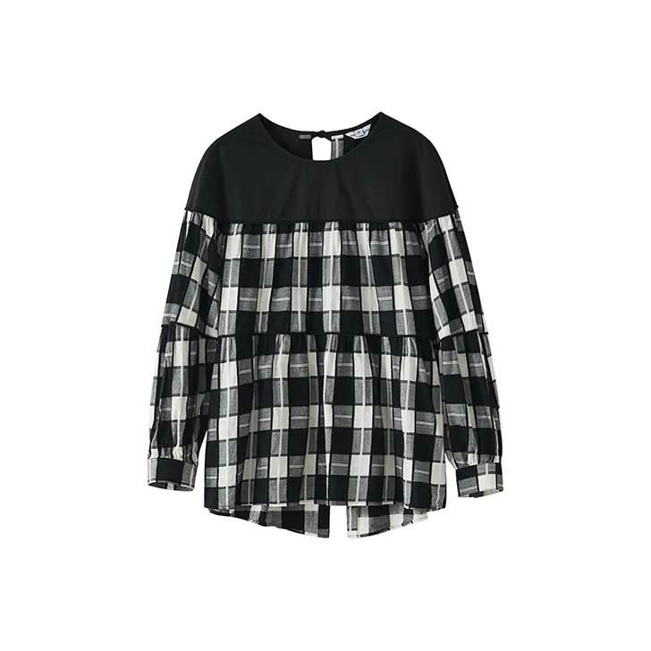 DEER AND FLYER Shirts Women's Black White Plaid-0