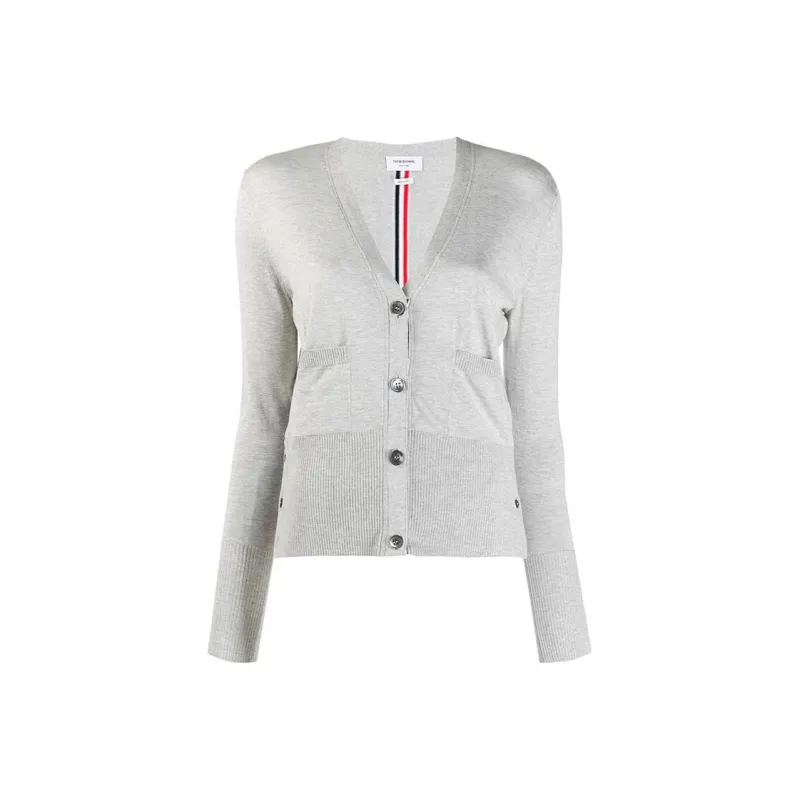 THOM BROWNE Back Striped V Neck Cardigan-0