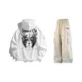 White Sweatshirt+Apricot Casual Pants