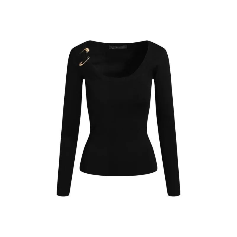 VERSACE Safety Pin Long Sleeve Shirt 'Black'-0