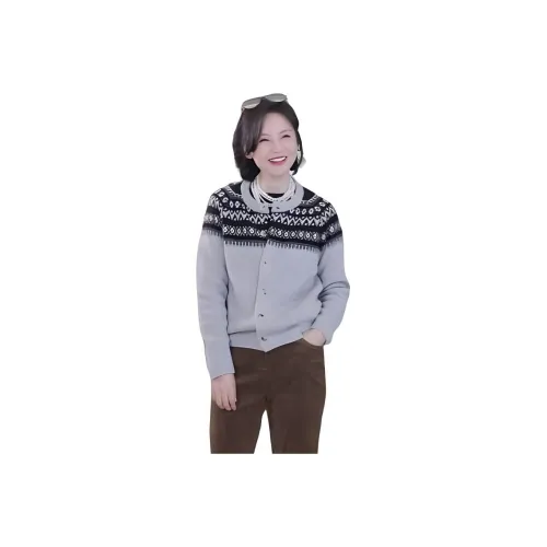 RUIENCO. Sweater Women's Gray Fair Isle Jacquard
