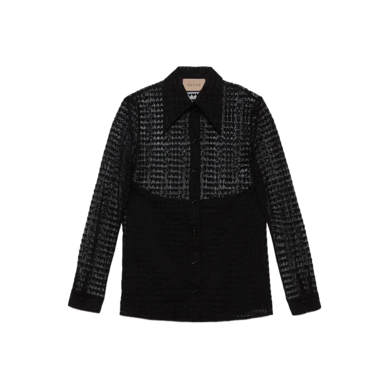 GUCCI Long Sleeve Lace Shirt Black-0