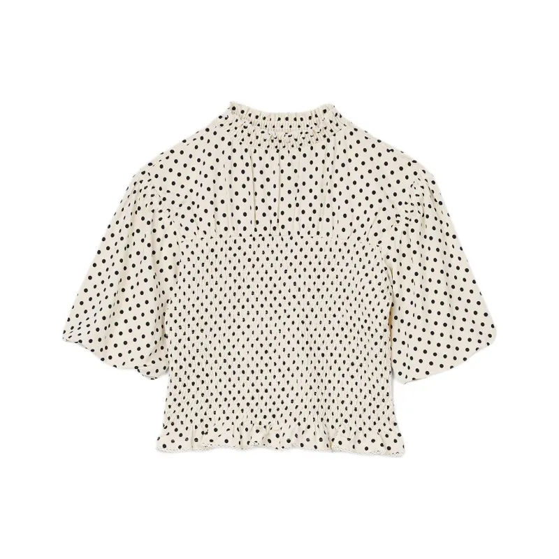 Sandro Polka Dot print Shirred Blouse-0