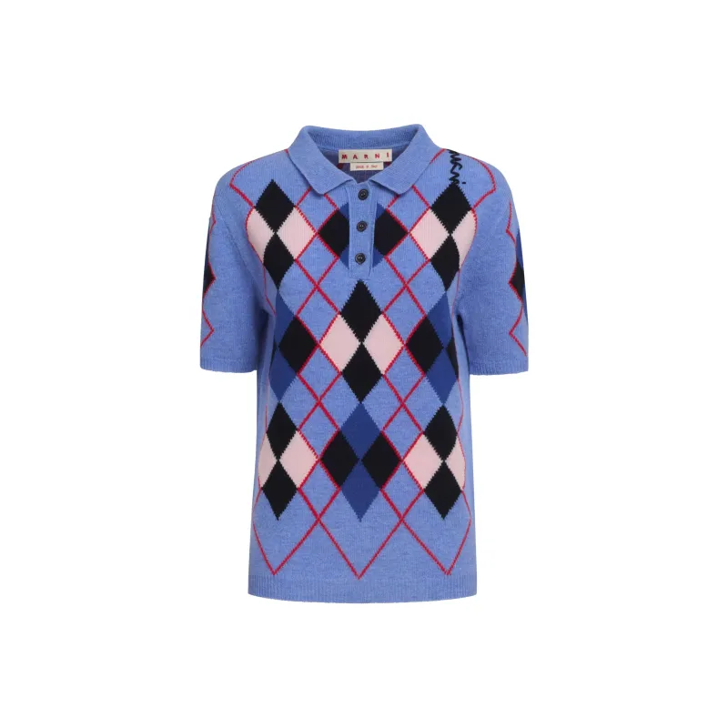 MARNI Argyle Knit Polo Shirt-0