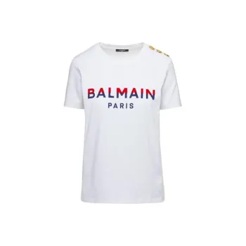 BALMAIN Button embellished Logo print T shirt
