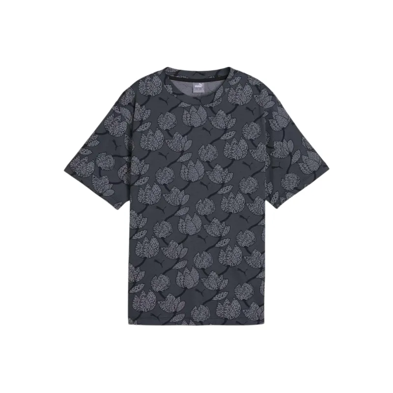 PUMA ESS+ Blossom AOP Drop Shoulder Sleeve T Shirt Women's Black-0