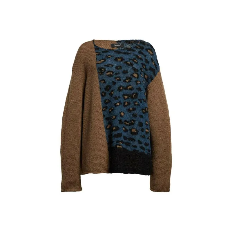UNDERCOVER Panelled Leopard Knitted Sweatshirt 'Beige'-0