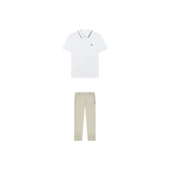 FILA Casual Sportswear Men Set Standard White Short Sleeved Shirt+Tunnel Gray Shorts