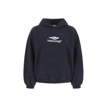 Balenciaga Women's 3B Sport Embroidered Hoodie Navy Blue