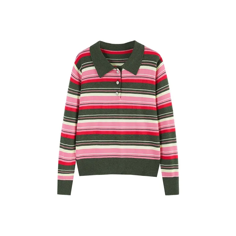 Cubic Knitwear Women's Rose Red Stripes-0