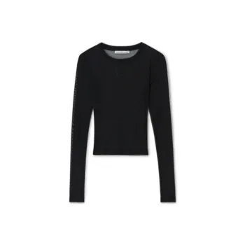 Alexander Wang Long Sleeve Top In Gauzy Mesh Black