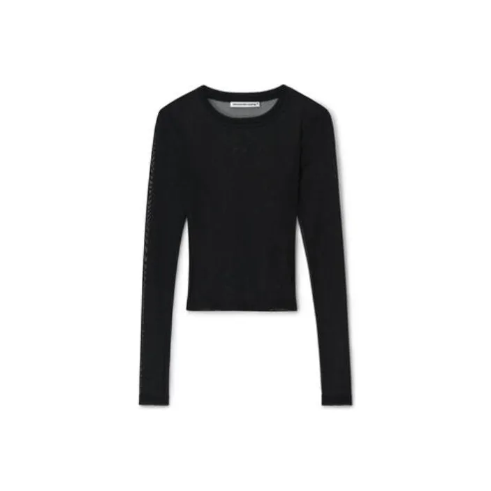 Alexander Wang Long Sleeve Top In Gauzy Mesh Black-0