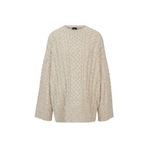 HUGO BOSS FW23 Wool Blend Sweater With Cable Knit Structure Sweater Women's White