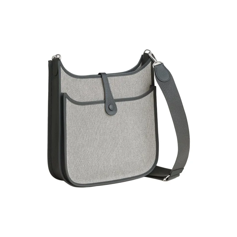 HERMES Evelyne Canvas With Taurillon Clemence Leather Shoulder Bag Women's Gray-2
