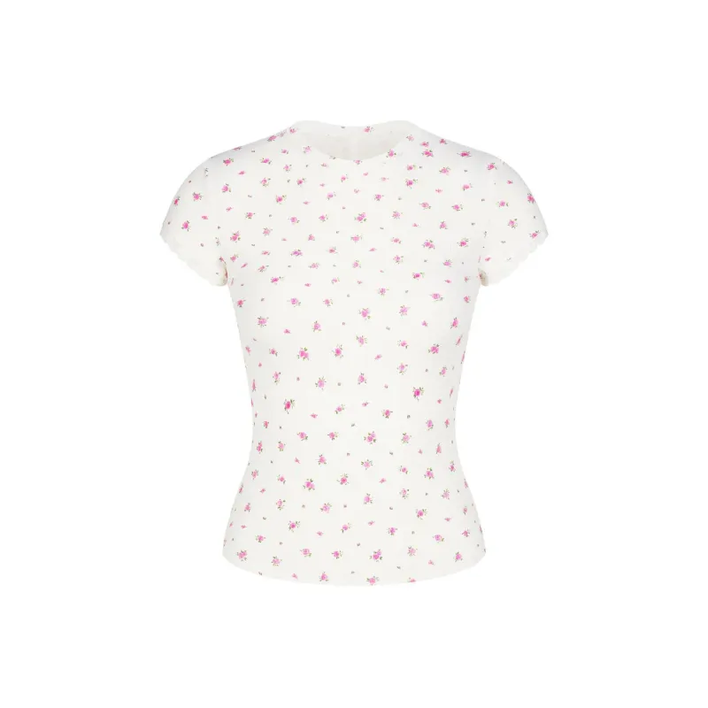 SKIMS T Shirt Women's NEON ORCHID ROSE PRINT/Neon Orchid Rose Print-0