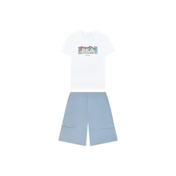 FILA Casual Sportswear Men Clothing Set White Short Sleeved Shirt+Blue Shorts