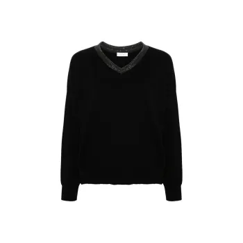 Brunello Cucinelli V-Neck Embellished Jumper