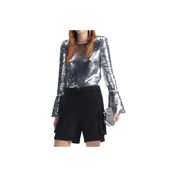 Self portrait Flared Sleeve T Shirt Women's Silver