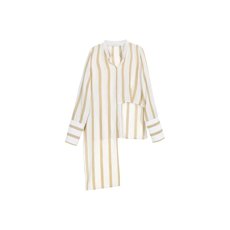 Wbwq Shirt Women's Apricot Base With Coffee Stripes-0