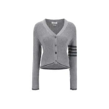 THOM BROWNE V-Neck Cropped Cable-Knitted Cardigan
