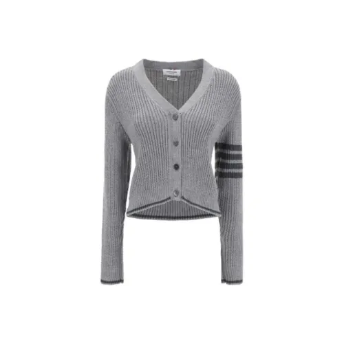 THOM BROWNE V Neck Cropped Cable Knitted Cardigan