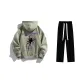 Fleece-Lined Clothing Sets (Moss Green Fleece-Lined Hoodies & Sweatshirts+Black Fleece-Lined Casual Pants)
