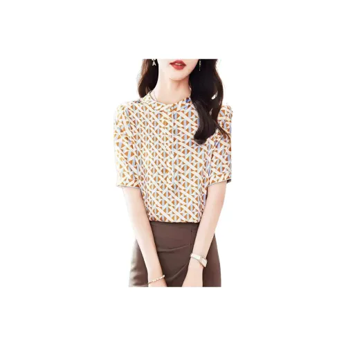 Yi Mengyuan Silk Shirt Women's Orange Check