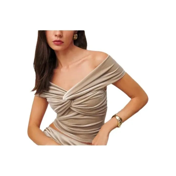 REFORMATION Drop Shoulder Sleeve T Shirt Women's PROSECCO VELVET/Light Coffee-0