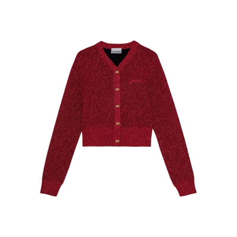 GANNI Logo Embroidered Knit Cardigan-0