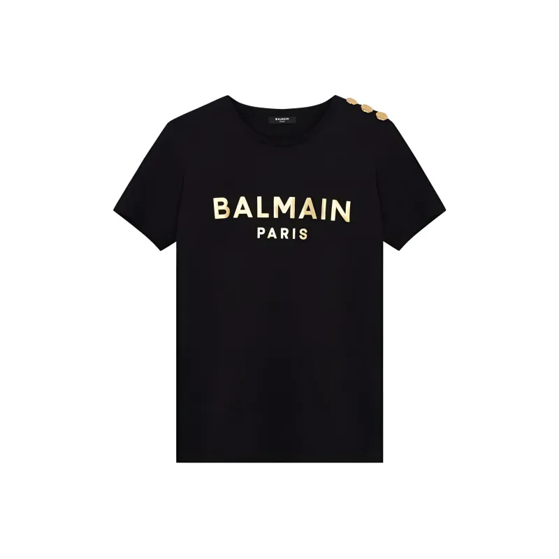 BALMAIN Logo T Shirt With Embossed Buttons 'White/Black'-0