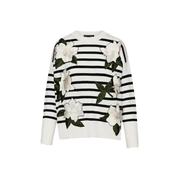 Oscar De La Renta Gardenia Striped Threadwork Jumper