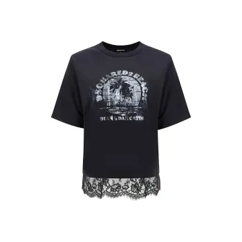 DSQUARED 2 Lace Hem Crewneck T-Shirt