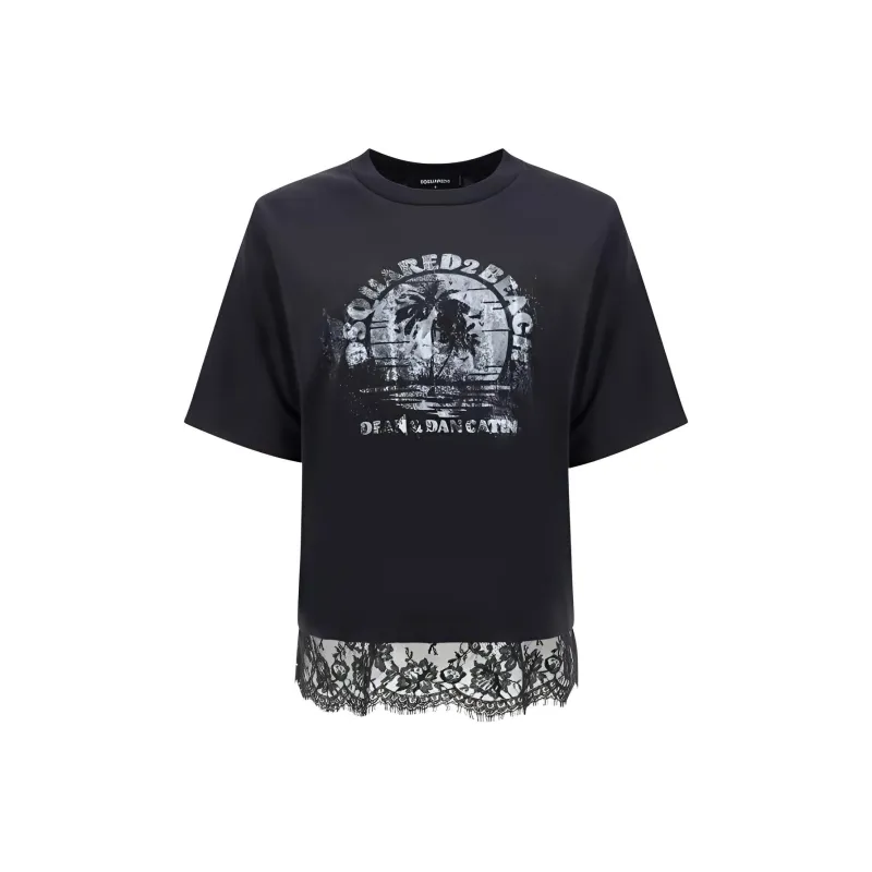 DSQUARED 2 Lace Hem Crewneck T Shirt-0