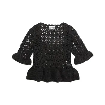 GANNI Peplum Hem Crochet Top
