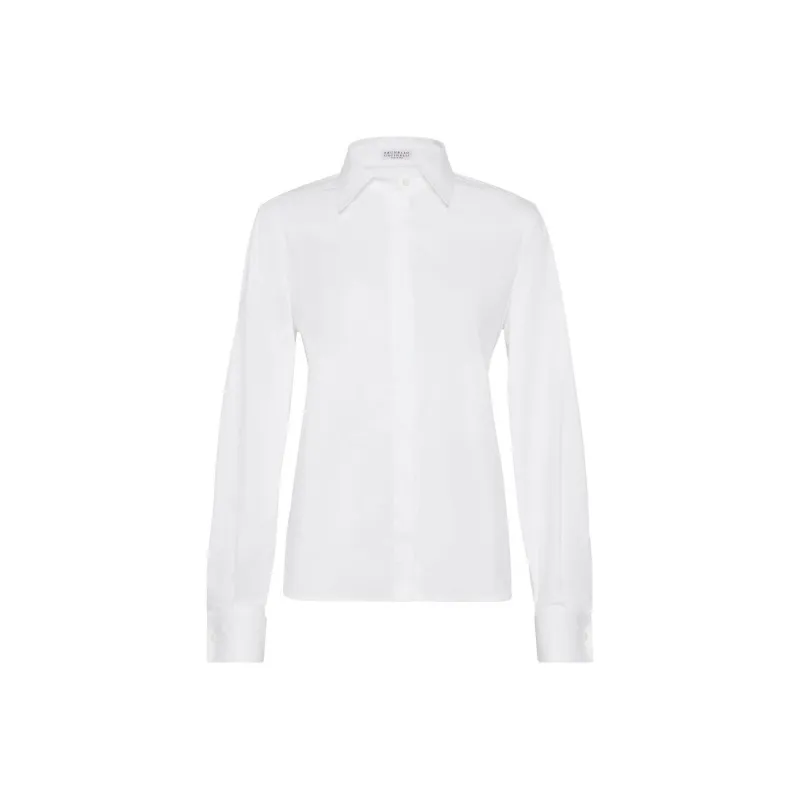 Brunello Cucinelli Embellished Stretch Poplin Shirt-0