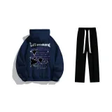 Fleece-Lined Clothing Sets (Navy Blue Fleece-Lined Hoodies & Sweatshirts+Black Fleece-Lined Casual Pants)