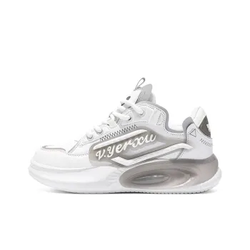V.YERXU Casual Shoes Unisex Low Top White Gray