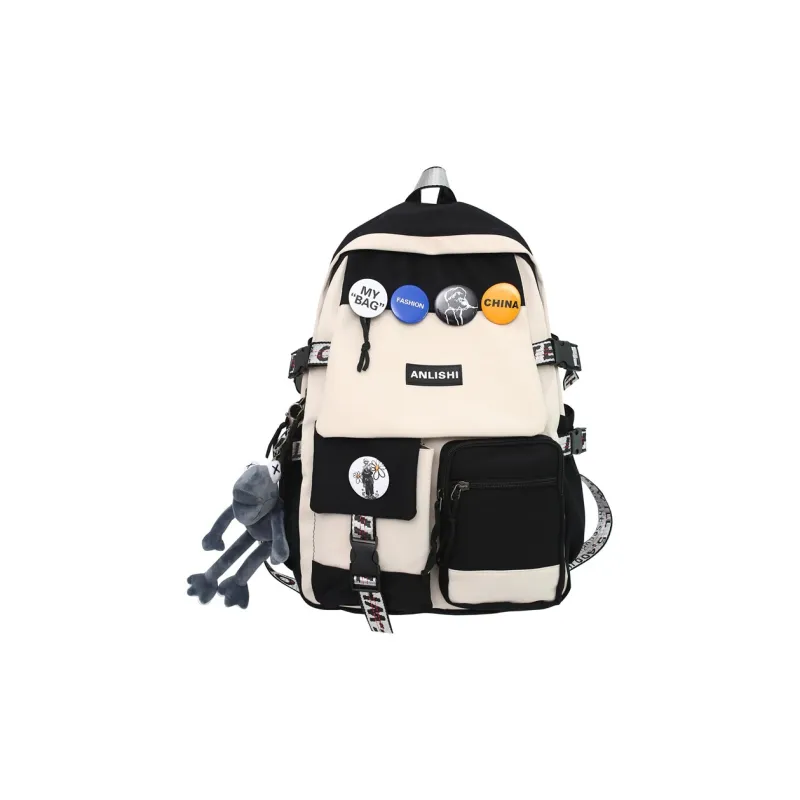 Single Warehouse Nylon Backpack Unisex Gray/Blue/Black & White/Black-14