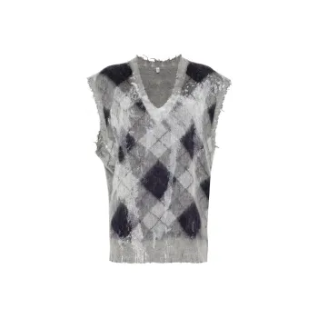 R13 Oversized Sweater Argyle Check Vest
