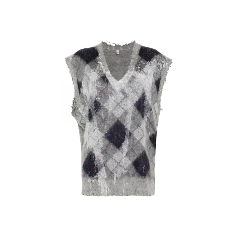 R13 Oversized Sweater Argyle Check Vest-0