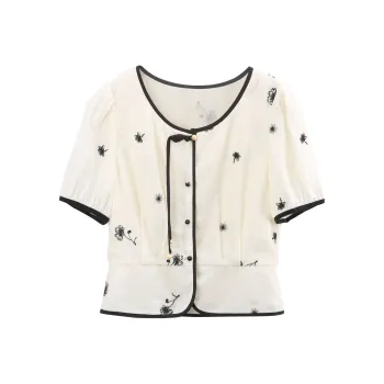 A Paradise For Awakening Shirt Women's Beige Base With Black Flowers