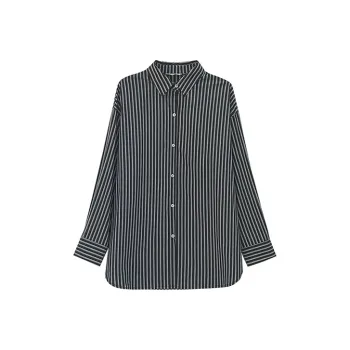 SOON FLOWER Shirt Women's Black White Stripes
