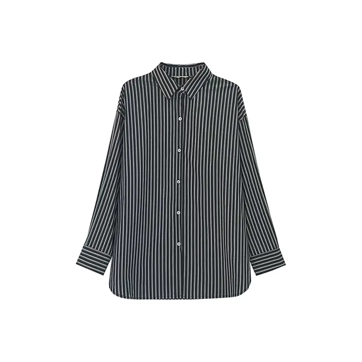 SOON FLOWER Shirt Women's Black White Stripes-0