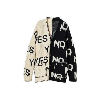 UOOYAA Loose Fit Knitwear Women's White Black