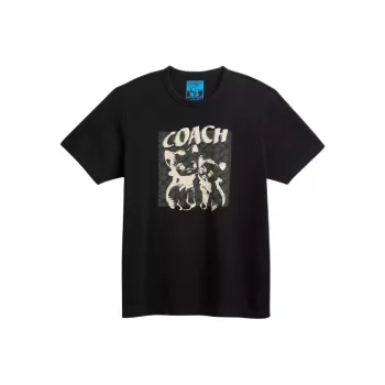 COACH x Drop Signature Cats Drop Shoulder Sleeve T Shirt Women's Black