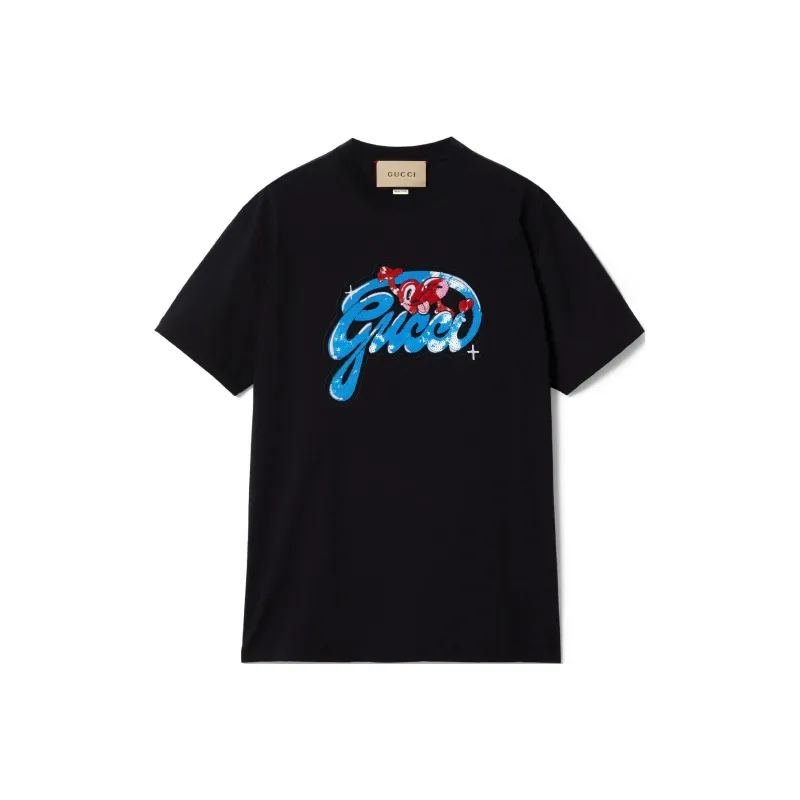 GUCCI FW24 Drop Shoulder Sleeve T Shirt Women's Black-0