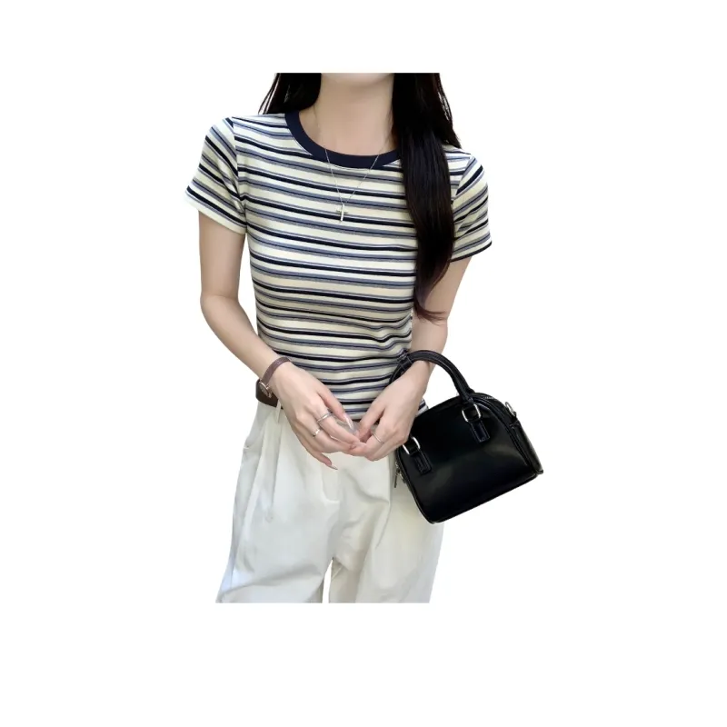 KAISER Regular T Shirt Women's Blue Apricot Stripes-0